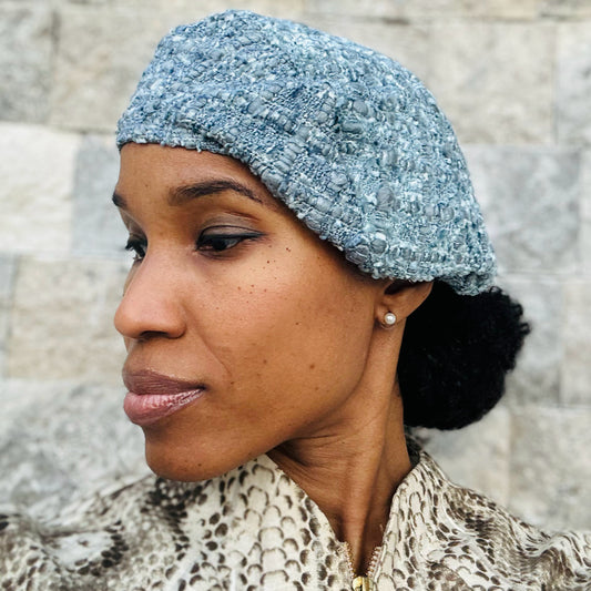 Baby Blue Tweed Glam Tam